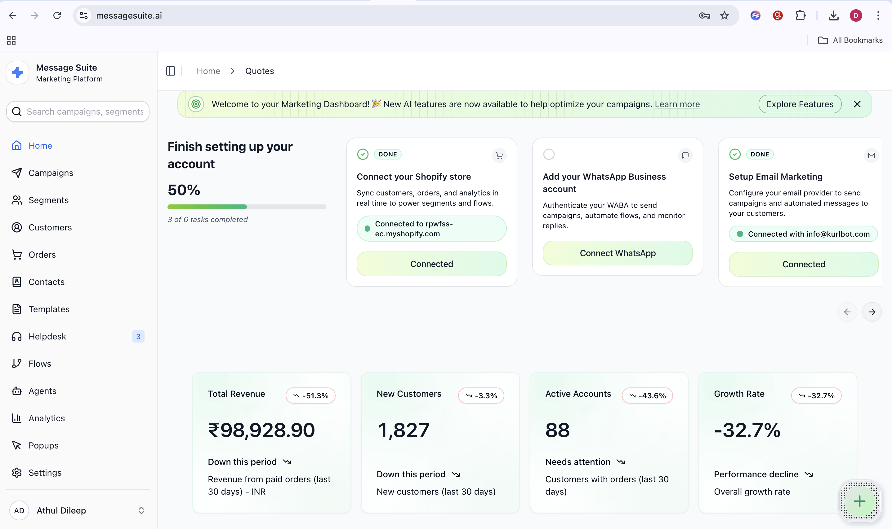 Messagesuite Dashboard